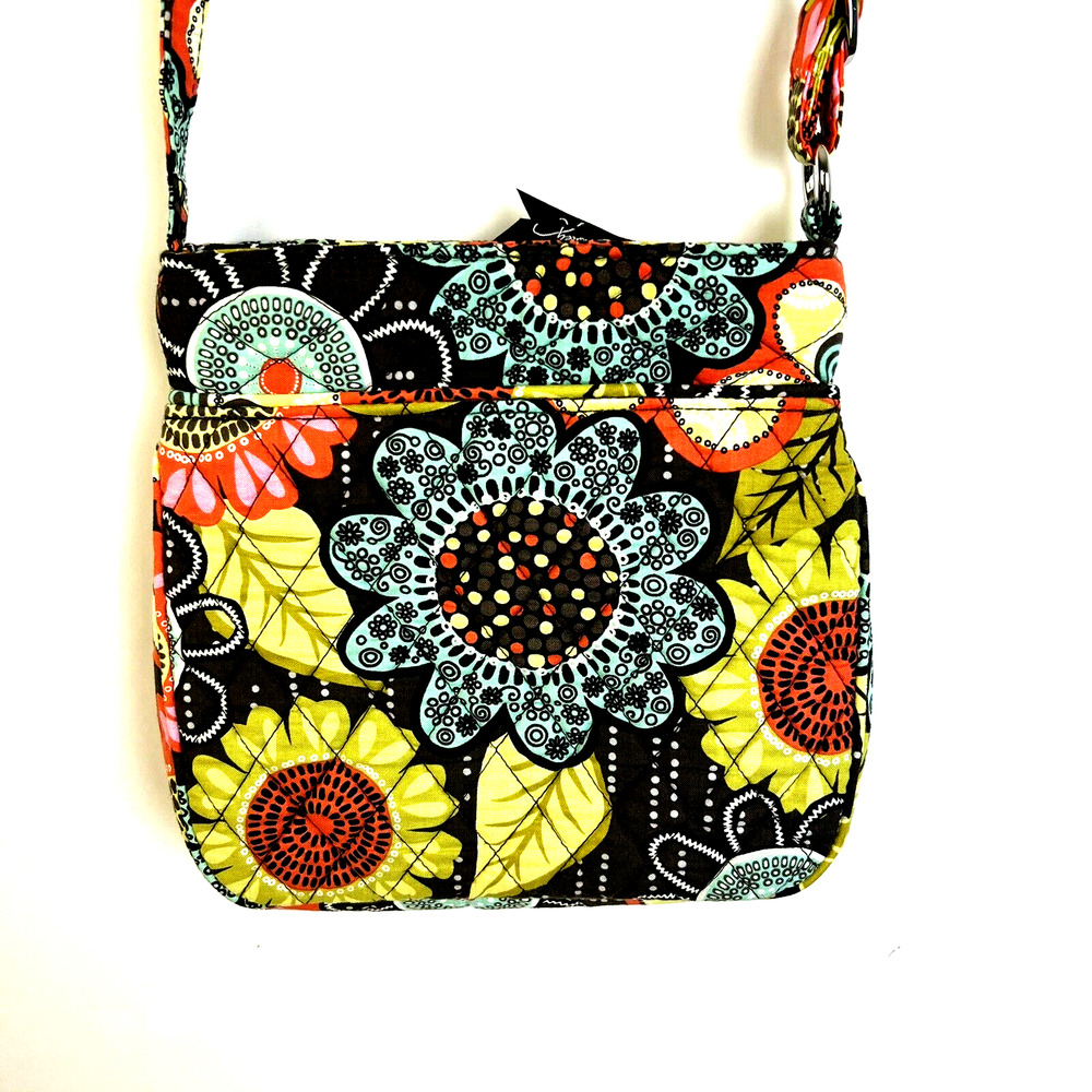 Vera Bradley Crossbody Bag Floral Quilted Cotton Orange Brown Yellow Adjustable